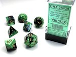 CHESSEX DICE - POLYHEDRAL SET (7) - GEMINI BLACK-GREEN/GOLD-gaming-The Games Shop