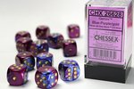 CHESSEX DICE - 16MM D6 (12) GEMINI BLUE-PURPLE/GOLD-board games-The Games Shop