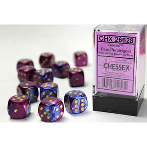CHESSEX DICE - 16MM D6 (12) GEMINI BLUE-PURPLE/GOLD