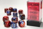 CHESSEX DICE - 16MM D6 (12) GEMINI BLUE-RED/GOLD-board games-The Games Shop