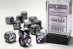 CHESSEX DICE - 16MM D6 (12) GEMINI PURPLE-STEEL/WHITE-board games-The Games Shop
