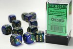 CHESSEX DICE - 16MM D6 (12) GEMINI BLUE-GREEN/GOLD-board games-The Games Shop