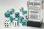 CHESSEX DICE - 16MM D6 (12) GEMINI TEAL-WHITE/BLACK-board games-The Games Shop