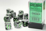 CHESSEX DICE - 16MM D6 (12) GEMINI BLACK-GREY/GREEN-board games-The Games Shop