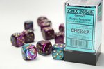 CHESSEX DICE - 16MM D6 (12) GEMINI PURPLE-TEAL/GOLD-board games-The Games Shop