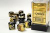 CHESSEX DICE - 16MM D6 (12) GEMINI BLACK-GOLD/SILVER-board games-The Games Shop