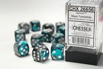 CHESSEX DICE - 16MM D6 (12) GEMINI STEEL-TEAL/WHITE-board games-The Games Shop