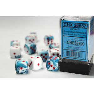 CHESSEX DICE - 16MM D6 (12) GEMINI ASTRALBLUE - WHITE RED