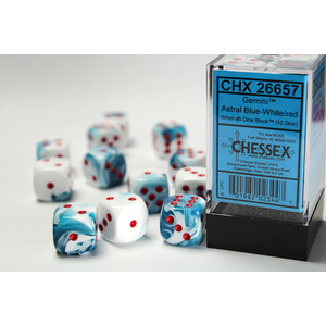 CHESSEX DICE - 16MM D6 (12) GEMINI ASTRALBLUE - WHITE RED