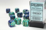 CHESSEX DICE - 16MM D6 (12) GEMINI BLUE - TEAL GOLD-board games-The Games Shop