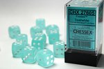 CHESSEX DICE - 16MM D6 (12) FROSTED TEAL/WHITE-board games-The Games Shop