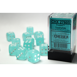 CHESSEX DICE - 16MM D6 (12) FROSTED TEAL/WHITE
