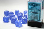 CHESSEX DICE - 16MM D6 (12) FROSTED BLUE/WHITE-board games-The Games Shop