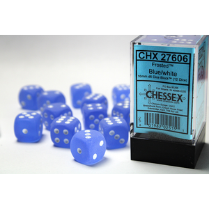 CHESSEX DICE - 16MM D6 (12) FROSTED BLUE/WHITE