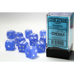 CHESSEX DICE - 16MM D6 (12) FROSTED BLUE/WHITE