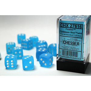 CHESSEX DICE - 16MM D6 (12) FROSTED CARIBBEAN BLUE/WHITE