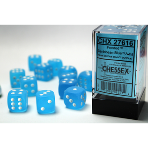 CHESSEX DICE - 16MM D6 (12) FROSTED CARIBBEAN BLUE/WHITE