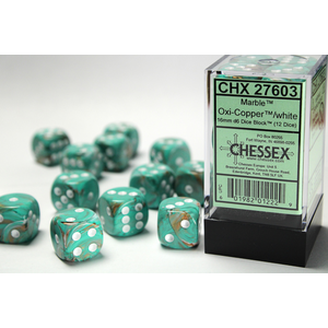 CHESSEX DICE - 16MM D6 (12) MARBLE OXI-COPPER/WHITE