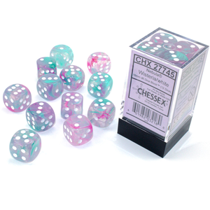 CHESSEX DICE - 16MM D6 (12) NEBULA LUMINARY WISTERIA/WHITE
