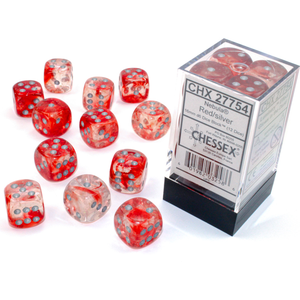 CHESSEX DICE - 16MM D6 (12) NEBULA LUMINARY RED/SILVER