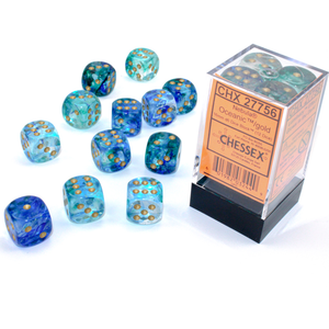 CHESSEX DICE - 16MM D6 (12) NEBULA LUMINARY OCEANIC/GOLD