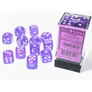 CHESSEX DICE - 16MM D6 (12) BOREALIS LUMINARY PURPLE / WHITE