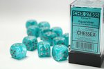 CHESSEX DICE - 16MM D6 (12) CIRRUS AQUA / SILVER-board games-The Games Shop