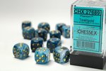 CHESSEX DICE - 16MM D6 (12) PHANTOM TEAL / GOLD-board games-The Games Shop