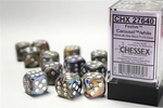 CHESSEX DICE - 16MM D6 (12) FESTIVE CAROUSEL/WHITE-board games-The Games Shop