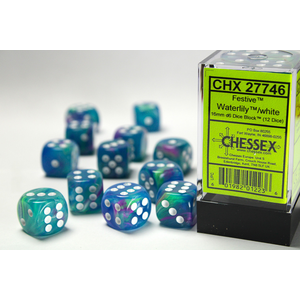 CHESSEX DICE - 16MM D6 (12) FESTIVE WATERLILY/WHITE