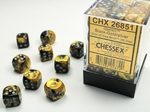 CHESSEX - 12MM D6 DICE BLOCK (36) - BLACK/GOLD/SILVER-board games-The Games Shop
