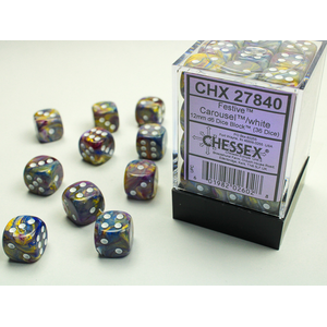 CHESSEX - 12MM D6 DICE BLOCK (36) - CAROUSEL/WHITE
