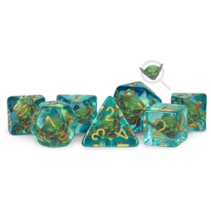 MDG Dice - Resin Polyhedral set (7) - Pathfinder Goblin Inclusion