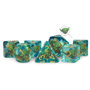 MDG Dice - Resin Polyhedral set (7) - Pathfinder Goblin Inclusion