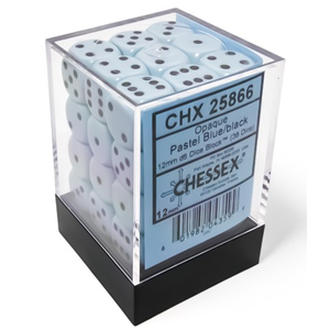 Chessex - 12mm D6 - Opaque -Dice Block (36) -  Pastel Blue/Black 
