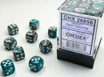 Chessex - 12mm D6 Gemini - Dice Block (36) - Steel/Teal/White-board games-The Games Shop