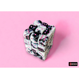Chessex - 12mm D6 Gemini Dice Block (36) Black-White/Pink 