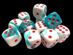 CHESSEX DICE - 16MM D6 (12) GEMINI TEAL/WHITE/RED-board games-The Games Shop