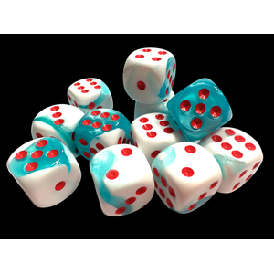 CHESSEX DICE - 16MM D6 (12) GEMINI TEAL/WHITE/RED