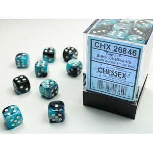Chessex - 12mm D6 Gemini - Dice Block (36) - Black - Shell/White