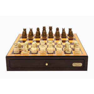 Chess Set - 18" Walnut Finish Board/Box with Medieval Resin Pieces
