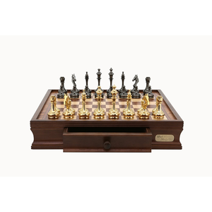 Chess Set - 16" Walnut Board/Box with Brass Cap Staunton Pieces