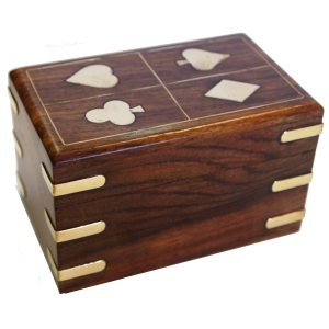 Card Box - 2 Deck Wood with Inlaid Suits Design