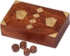 2 Deck Card Box and 5 wooden Dice -Wood with Brass Inlay-card & dice games-The Games Shop