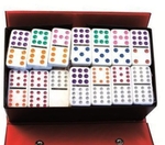 Dominoes - Double 12 coloured dots - Vinyl Case-traditional-The Games Shop
