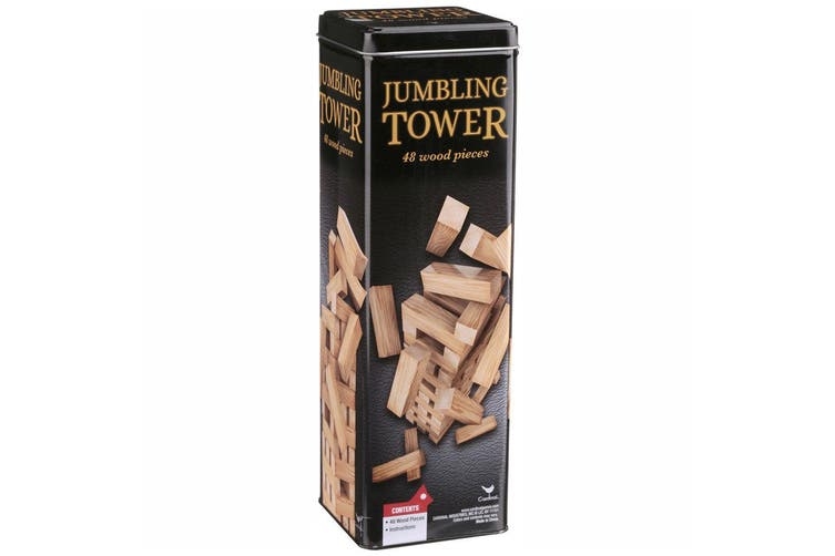 CARDINAL Solid Wood Jumbling Tower In A Tin 48 Wood Pieces NEW 