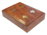 Card Box - 2 deck Wood with Brass Inlaid Card Suit Design -card & dice games-The Games Shop