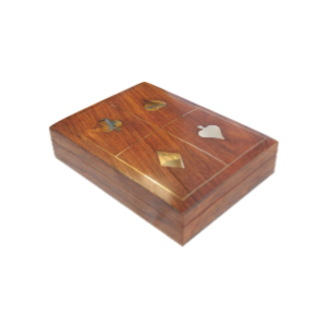 Card Box - 2 deck Wood with Brass Inlaid Card Suit Design 