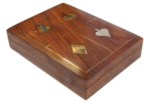 Card Box - Single Deck Wood with Brass Inlaid Card Suit Design-card & dice games-The Games Shop