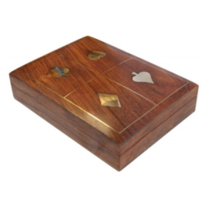 Card Box - Single Deck Wood with Brass Inlaid Card Suit Design